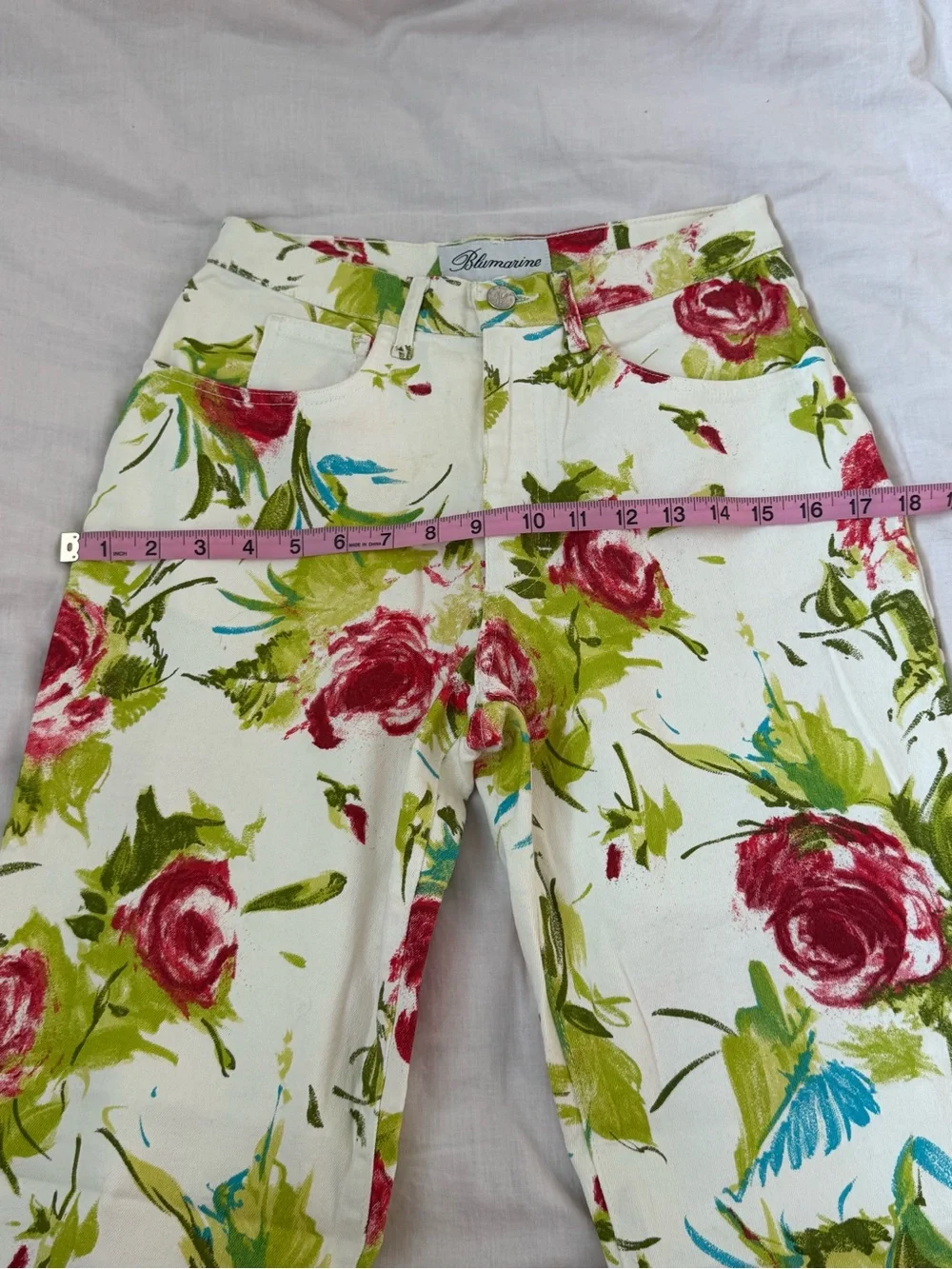 Rare Blumarine floral print straight leg denim jeans